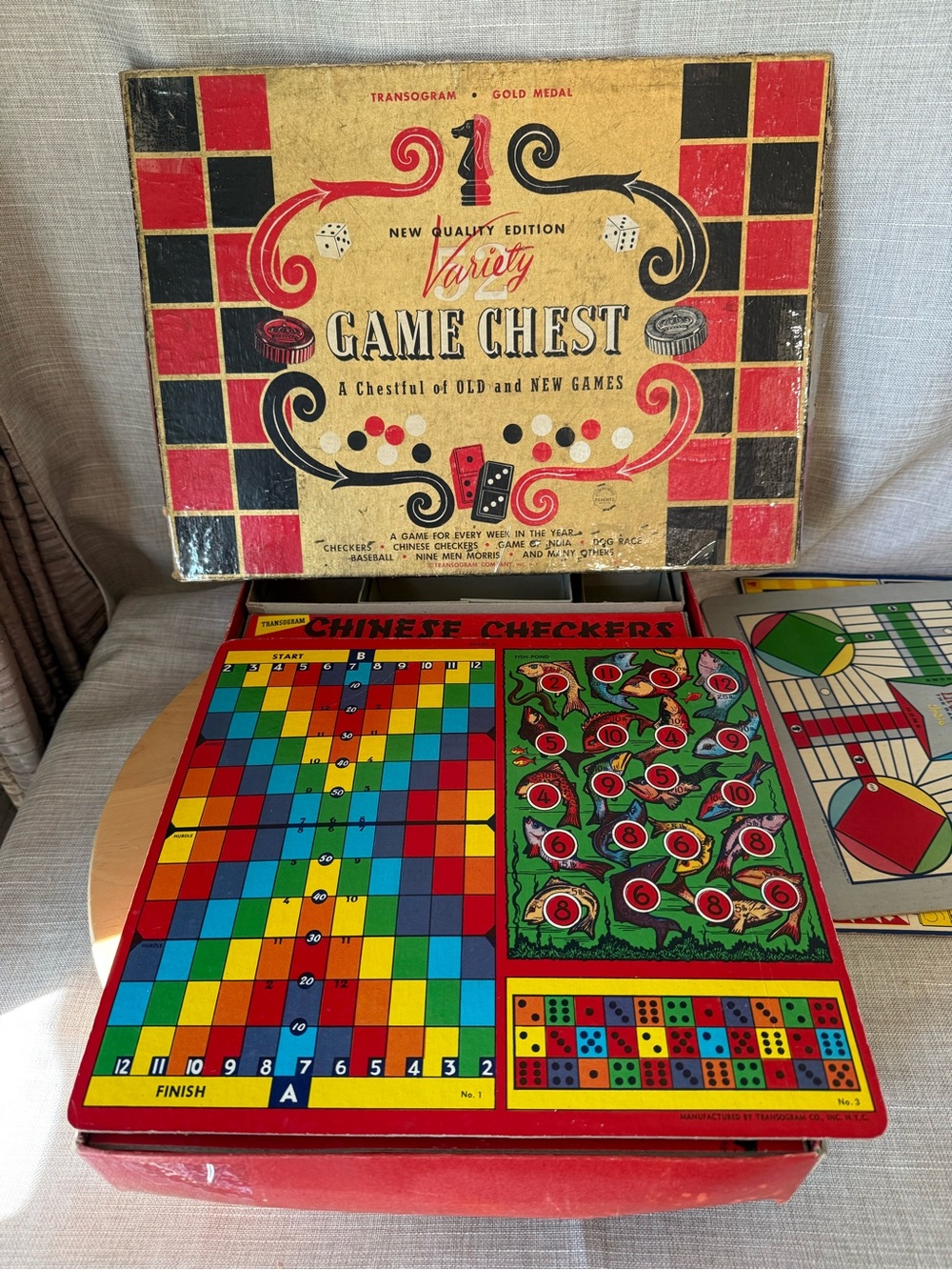 VTG/ Antique 1950s Transogram Gold Medal 52 Variety Game Chest- Game Boards Only